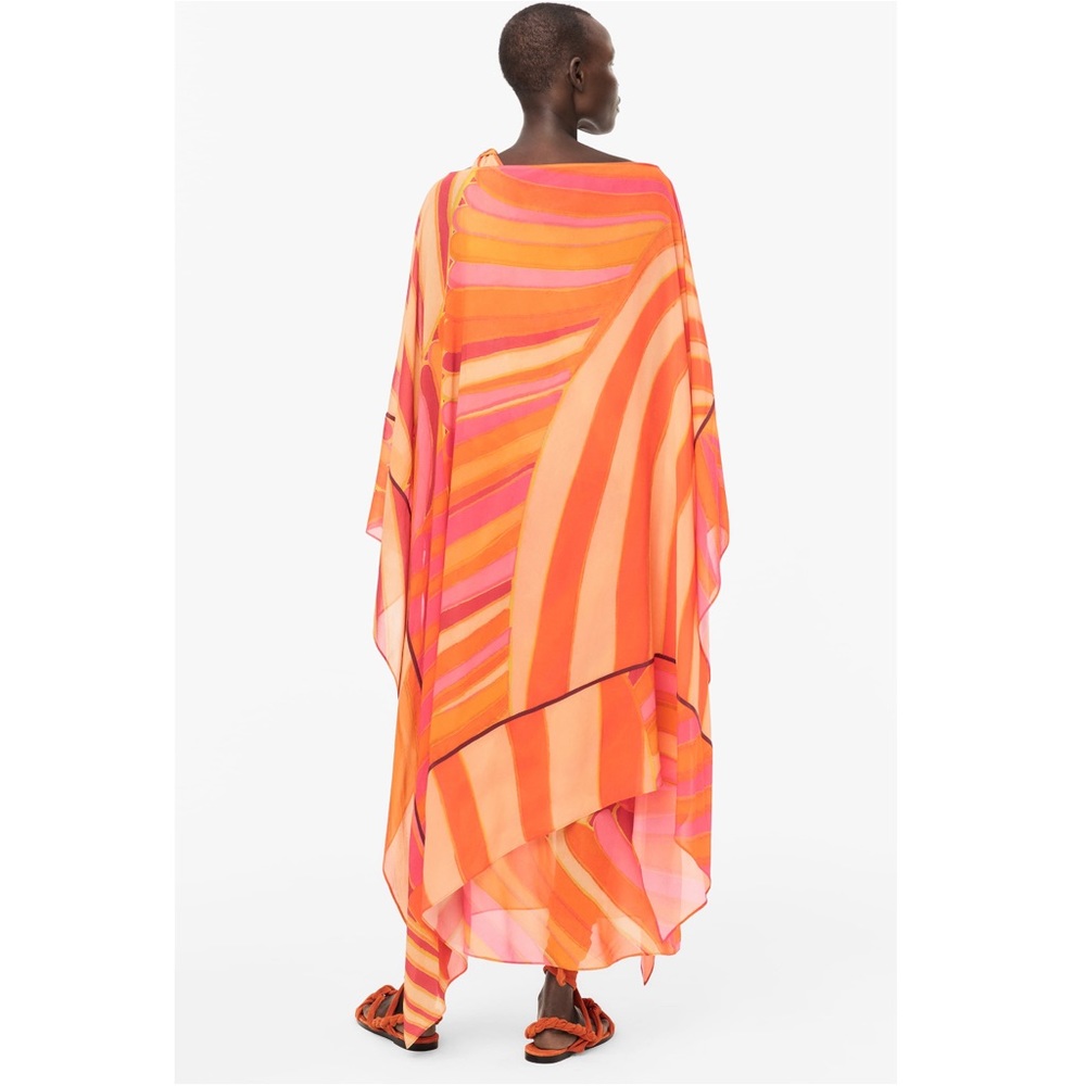 Zara Limited Edition Blogger Favorite Abstract Chiffon Oversized Poncho Orange S - Picture 5 of 13